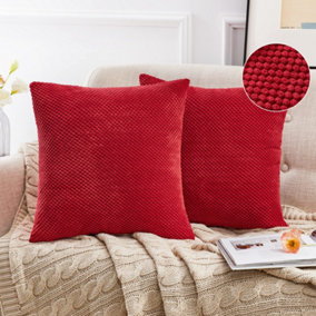 Deconovo Large Set of 2 Red Cushion Covers 60cm x 60cm, Soft Decorative Corduroy Throw Pillow Covers with Invisible Zipper