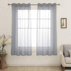 Deconovo Line Look Semi Transparent Window Treatment Eyelet Sheer Voile Curtains for Bedroom 55 x 90 Inch Grey Two Panels
