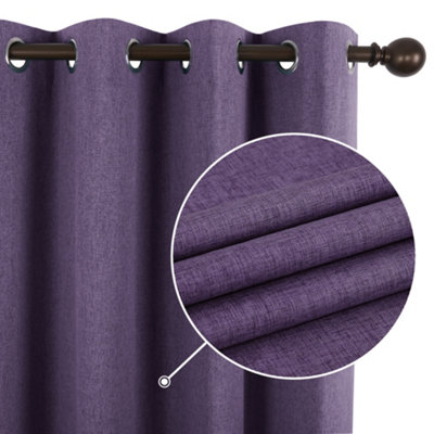 Deconovo Linen Effect 100% Blackout Curtains Thermal Insulated Eyelet with Coating Back Layer 46x90 Inch Purple Grape 2 Panels