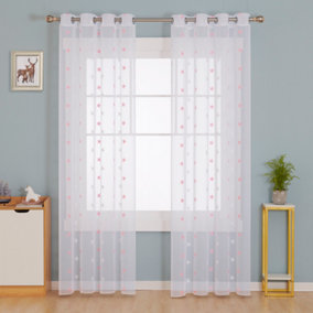 Deconovo Linen Look Embroidered Voile Curtains Sheer Curtains for Livingroom 55 x 72 Inch Pink Two Panels