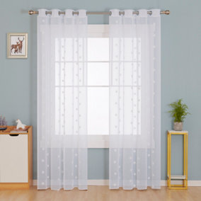 Deconovo Linen Look Embroidered Voile Curtains Star Pattern Sheer Curtains for Bedroom 55 x 72 Inch White Two Panels