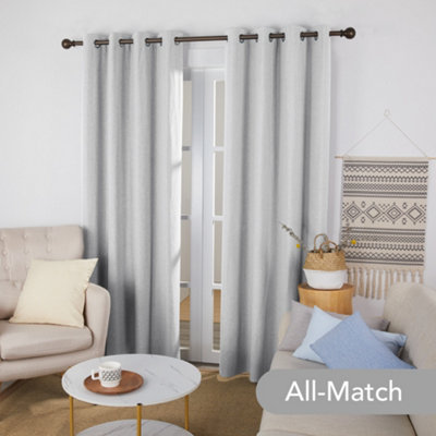 Deconovo Linen Look Full Blackout Curtains Eyelet Thermal Insulated with Coating Back Layer 46x90 Inch Light Grey 1 Pair
