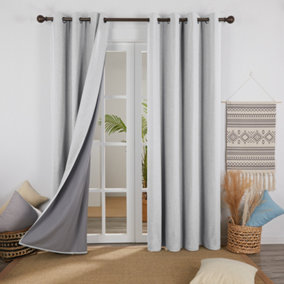 Deconovo Linen Look Full Blackout Curtains Eyelet Thermal Insulated with Coating Back Layer 52x72 Inch Light Grey 1 Pair