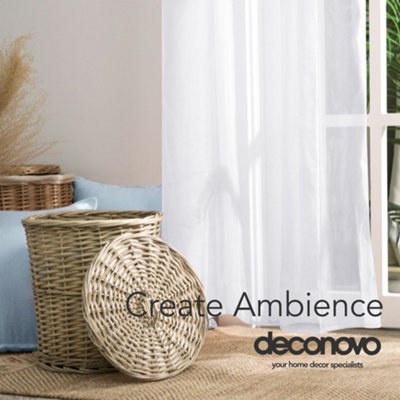 Deconovo Linen Look Semi Transparent Net Curtains Eyelet, Sheer Curtains for Small Windows, 55 x 36 Inch, White, 2 Panels