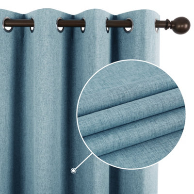 Deconovo Linen Look Thermal Insulated Top Ring Blackout Curtains with Coating Back Layer 52x54 Inch Blue Grey Set of 2