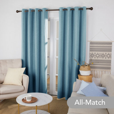 Deconovo Linen Look Thermal Insulated Top Ring Blackout Curtains with Coating Back Layer 52x54 Inch Blue Grey Set of 2
