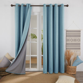 Deconovo Linen Look Thermal Insulated Top Ring Blackout Curtains with Coating Back Layer 52x90 Inch Blue Grey Set of 2