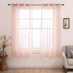 Deconovo Net Curtains, Linen Look Semi Transparent Sheer Curtains, Voile Curtains for Bedroom, 55 x 54 Inch, Pink, 2 Panels
