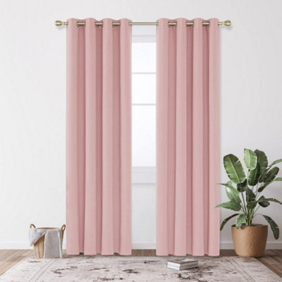 Deconovo Noise Reduction Thermal Curtains Blackout Curtains Eyelet Curtains for Baby Nursery, Blush Pink, 52 x 84 Inch, One Pair