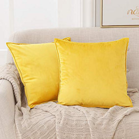 Deconovo Pack of 2 Crushed Velvet Cushion Covers with Invisible Zipper 40cm x 40cm Mellow Yellow