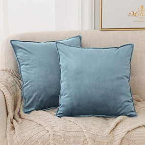Deconovo Pack of 2 Crushed Velvet Cushion Covers with Invisible Zipper 45cm x 45cm Slate Blue