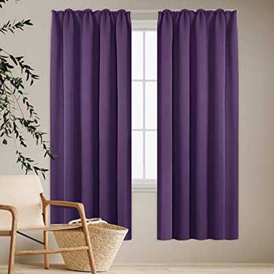 Deconovo Pencil Pleat Curtains Solid Blackout Curtains Thermal Insulated Curtains for Bedroom W55 x L69 Inch Dark Purple One Pair
