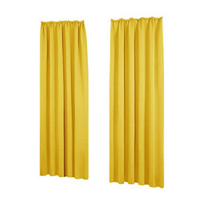Deconovo Pencil Pleat Curtains Solid Blackout Curtains Thermal Insulated Curtains for Bedroom W55 x L69 Inch Lemon Yellow One Pair