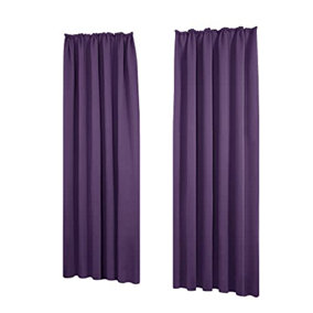 Deconovo Pencil Pleat Curtains Solid Blackout Curtains Thermal Insulated Curtains for Bedroom W55 x L79 Inch Dark Purple One Pair