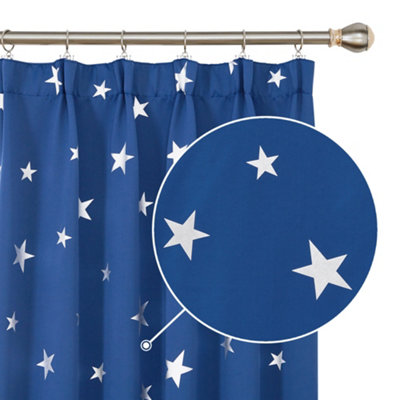 Deconovo Pencil Pleated Curtains Blackout Curtains Star Foil Printed Curtains for Living Room 52 x 95 Inch Blue 2 Panels