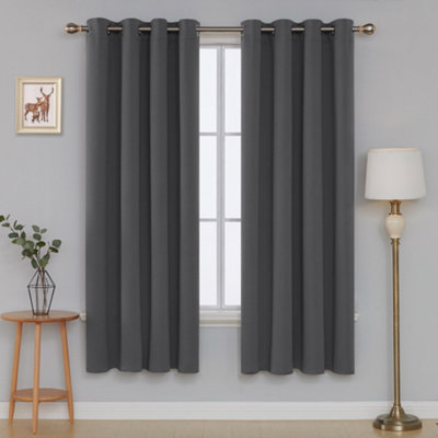 Deconovo Ready Made Curtain Thermal Insulated Functional Blackout Curtain Ring Top Curtain 132x160 cm Dark Grey 1 PANEL