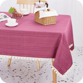 Deconovo Rectangle Table Cloth Faux Linen Rectangle Wipable Decorative Rectangle Table Cover 130x280cm (51x110in) Rose Red