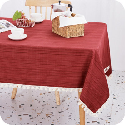 Deconovo Rectangular with Tassel Washable Woven Texture Fabric Water Resistant Rectangle Table Cloth 140x240cm (55x94in) Red