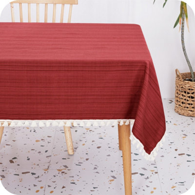 Deconovo Rectangular with Tassel Washable Woven Texture Fabric Water Resistant Rectangle Table Cloth 140x240cm (55x94in) Red