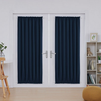 Deconovo Rod Pocket Blackout Door Curtains Thermal Insulated Soft Energy Efficiency Curtains 137x183cm Navy Blue Set of Two