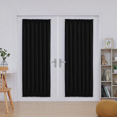 Deconovo Rod Pocket Blackout Door Curtains Thermal Insulated Soft Energy Efficiency Curtains W54 x L40 Inch Black Set of Two