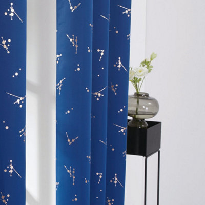 Deconovo Royal Blue Curtains, Eyelet Blackout Curtains, Gold