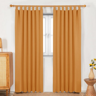 Deconovo Set of 2 Adult Bedroom Thermal Blackout Curtains Anti Cold Insulation Tab Top Curtain Living Room 140 x 210 cm Orange