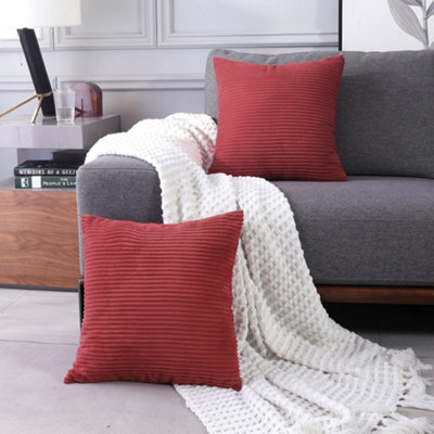 Deconovo Set of 2 Corduroy Cushion Covers 50cm x 50cm, Striped Corduroy Cushion Covers with invisible Zipper, Wine Red 20"x20"