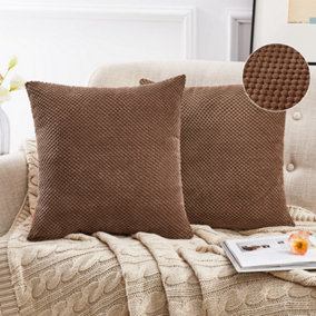 Deconovo Set of 2 Large Cushion Covers 60 x 60 cm, Soft Corduroy Granule Square Throw Pillowcases with Invisible Zipper, Chocolate