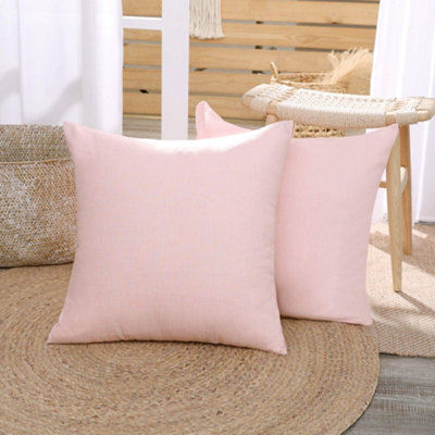 Deconovo Set of 2 Plain Throw Pillow Covers Square Pillow Cases Faux Linen Cushion Covers for Bed Pink 18 x18 45cmx45cm