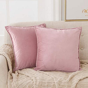 Deconovo Set of 2 Soft Crushed Velvet Cushion Covers with Invisible Zipper 50cm x 50cm Light Pink
