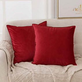 Deconovo Set of 2 Square Crushed Velvet Cushion Covers with Invisible Zipper 40cm x 40cm Red