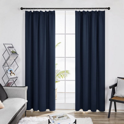 Deconovo Set of 2 Thermal Blackout Curtains Pencil Pleat Curtains for Living Room, 107 x 242 cm, Modern Balcony, Navy Blue