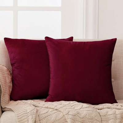 Deconovo Set of 2 Velvet Cushion Covers 40 x 40 cm Christmas Burgundy Decorative Cushion Cover DIY at B Q