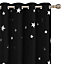 Deconovo Silver Star Foil Printed Blackout Curtains, Thermal Insulated Curtains Eyelet Curtains, W66 x L72 Inch, Black, 2 Panels