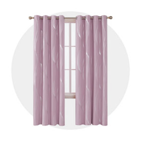 Deconovo Silver Wave Line Foil Printed Blackout Curtains, Thermal Insulated Eyelet Curtains, W46 x L90 Inch, Light Pink, 2 Panels