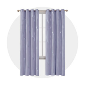 Deconovo Silver Wave Line Foil Printed Blackout Curtains, Thermal Insulated Eyelet Curtains, W52 x L90 Inch, Light Purple, 1 Pair