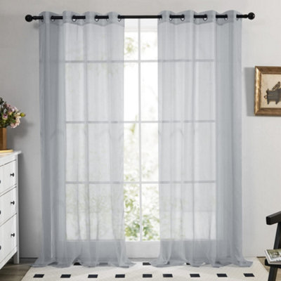 Deconovo Soild Eyelet Semi Transparent Net Curtains Super Soft Voile Curtains Decorative Sheer Curtans 55 x 36 Inch Grey 2 Panels