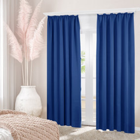 Deconovo Solid Blackout Curtains Pencil Pleat Curtains Thermal Insulated Curtains for Doors W55 x L79 Inch Royal Blue One Pair