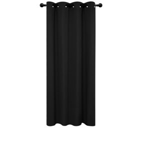 Deconovo Solid Thermal Insulated Blackout Curtain Ring Top Curtain for Girls Bedroom 52"x 72" Black 1 Panel
