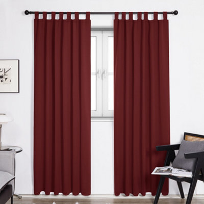 Deconovo Solid Wine Window Treatments Thermal Curtains Tab Top Blackout Curtains for Girls Bedroom Red 55 x 82 Inch One Pair