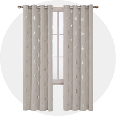 Deconovo Square Shell Foil Printed Thermal Blackout Curtains Eyelet Curtains for Bedroom 55 x 102 Inch Light Beige One Pair