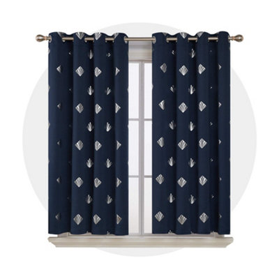 Deconovo Square Shell Foil Printed Thermal Curtains Eyelet Blackout Curtains for Kids Bedroom 46 x 54 Inch Navy blue One Pair