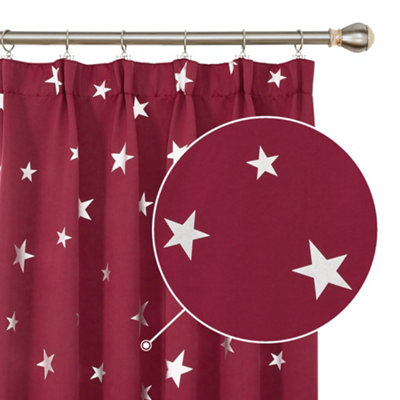 Deconovo Star Foil Printed Curtains Pencil Pleat Curtains Blackout Curtains for Nursery Dark Red 52 x 95 Inch 2 Panels