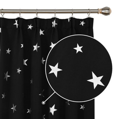 Deconovo Stars Foil Printed Thermal Insulated Curtains Pencil Pleat Blackout Curtains for Nursery 52 x 95 Inch Black 2 Panels