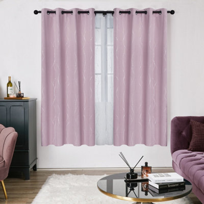 Deconovo Super Soft Dotted Line Foil Printed Thermal Insulated Eyelet Blackout Curtains W52 x L54 Inch Light Pink Two Panels