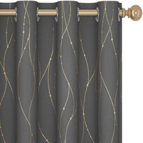 Deconovo Super Soft Gold Dotted Line Foil Printed Curtains, Eyelet Blackout Curtains, W52 x L84 Inch, Light Grey, 2 Panels