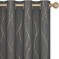 Deconovo Super Soft Gold Dotted Line Foil Printed Thermal Insulated Eyelet Blackout Curtains, W46 x L54 Inch, Light Grey, 2 Panels