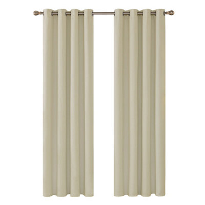 Deconovo Super Soft Ring Top Thermal Insulated Blackout Curtains for Bedroom Eyelet 55x96 Inch Two Panels Beige