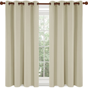 Deconovo Super Soft Ring Top Thermal Insulated Blackout Curtains for Bedroom Eyelet 55x96 Inch Two Panels Beige